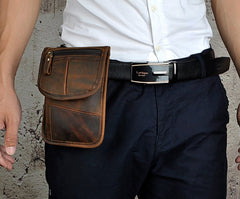 Mens Leather Small Belt Pouch Slim Side Bag Waist Pouch Holster Belt Case for Men - iwalletsmen