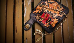 Handmade Leather Tooled Prajna Mens Chain Biker Wallet Cool Leather Wallet With Chain Wallets for Men