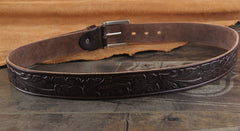 Genuine Leather Punk Rock Biker Trucker Tooled Floral Mens Belt Men Black Coffee Belt for Men