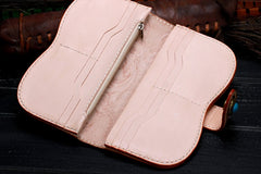 Handmade Leather Tooled Floral Mens Clutch Wallet Cool Wallet Long Wallets for Men Women