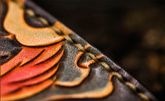 Handmade Leather Chinese Lion Tooled Mens billfold Wallet Cool Leather Wallet Slim Wallet for Men