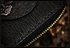Handmade Leather Tooled Mens Zip Wallet Chinese Dragon Chain Wallet Cool Biker Wallet for Men