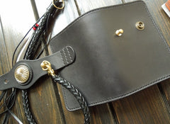 Handmade Leather Biker Wallet Mens Cool billfold Chain Wallet Trucker Wallet with Chain