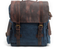 Mens Canvas Leather Backpack Canvas Hiking Backpack Canvas Travel Backpack for Men - iwalletsmen