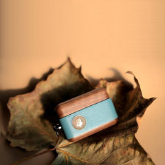 Handmade Tan Leather Wood AirPods Pro Case Custom Leather AirPods Pro Case Airpod Case Cover - iwalletsmen