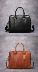 Leather Mens Briefcase 13 inches Laptop Work Handbags Shoulder Business Bags For Men