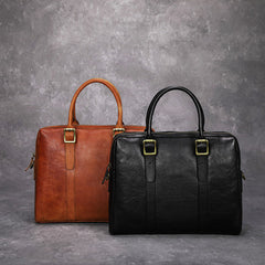 Black Leather Mens Briefcase 13 inches Laptop Work Handbag Shoulder Business Bags For Men
