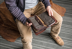Handmade Leather Mens Cool Long Leather Wallet Bifold Bulky Clutch Wallet for Men - iwalletsmen