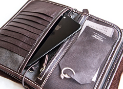 Handmade Leather Mens Cool Long Leather Wallet Bifold Bulky Clutch Wallet for Men - iwalletsmen
