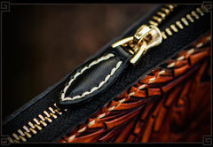 Handmade Leather Tooled Black and White Mens Chain Biker Wallet Cool Leather Wallet Long Phone Wallets for Men