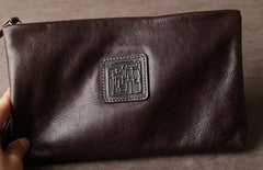 Genuine Leather Mens Clutch Cool Slim Wallet Zipper Clutch Wristlet Bag Wallet for Men Women