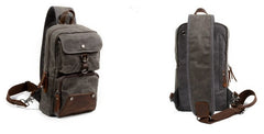 Cool Waxed Canvas Leather Mens Chest Bag Sling Bag One Shoulder Packs for men - iwalletsmen