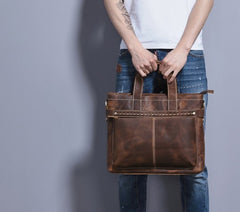 Cool Coffee Leather Mens Briefcases Work Bag Laptop Bag Business Bag for Men - iwalletsmen