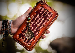 Handmade Leather Mens Tibetan Chain Biker Wallet Cool Leather Wallet Long Clutch Wallets for Men