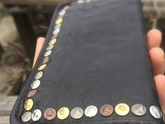 Genuine Leather Mens Cool Long Leather Wallet Biker Wallet Zipper Clutch Wallet for Men