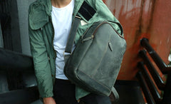 Green Mens Leather Backpack Travel Backpacks Laptop Backpack for men - iwalletsmen