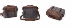 Mens Waxed Canvas Leather Side Bag Messenger Bag Canvas Courier Bag for Men - iwalletsmen