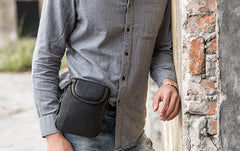 Black Leather Belt Pouch Mens Waist Bag Shoulder Bag for Men - iwalletsmen