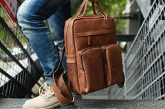 Cool Brown Mens Leather Backpack Travel Backpacks Laptop Backpack for men - iwalletsmen