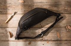 Black Mens Leather Fanny Packs Mens Waist Bag Black Hip Pack Belt Bag Chest Bag for Men - iwalletsmen