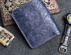 Handmade Leather Floral Mens Cool Slim Leather Wallet Men billfold Wallets Bifold for Men