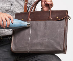 Mens Gray Canvas Leather Briefcase Handbag Work Bag Business Bag for Men - iwalletsmen