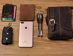 Mens Leather Small Side Bag COURIER BAGs Waist Pouch Holster Belt Case Belt Pouch for Men - iwalletsmen