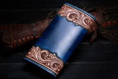 Handmade Leather Mens Tooled Floral Clutch Wallet Cool Wallet Long Wallets for Men Women