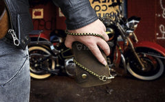 Handmade Genuine Leather Biker Wallet Mens Cool Chain Wallet Trucker Wallet with Chain