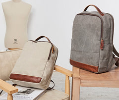 Cool Canvas Leather Mens Backpack Canvas Travel Bag Canvas School Bag for Men - iwalletsmen
