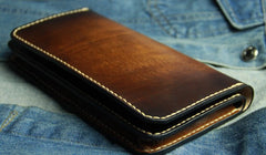 Coffee Vintage Leather Bifold Mens Large Long Wallet Leather Long Wallets for Men - iwalletsmen