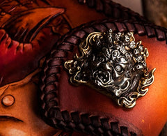 Handmade Leather Tooled Buddha&Demon Mens Chain Biker Wallet Cool Leather Wallet With Chain Wallets for Men