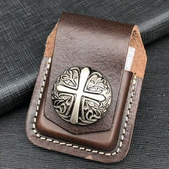 Brown Handmade Leather Mens OX Zippo Lighter Holders Lighter Case For Men - iwalletsmen