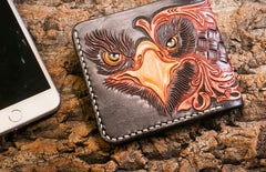 Handmade Leather Eagle Tooled Mens billfold Wallet Cool Leather Wallet Slim Wallet for Men