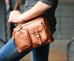 Vintage Brown Leather Mens Messenger Bag Handbag Shoulder Bag for men - iwalletsmen