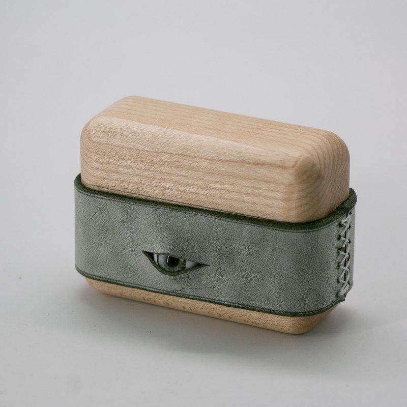 Handmade Green Leather Wood AirPods 1,2 Case with Eye Custom Leather AirPods 1,2 Case Airpod Case Cover - iwalletsmen