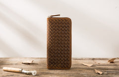 Cool Leather Mens Braided Long Zipper Clutch Wallet Long Wallet for Men - iwalletsmen