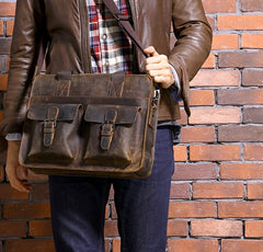 Vintage Coffee Leather Mens Briefcases Work Bag Laptop Bag Business Bag for Men - iwalletsmen