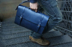 Blue Leather Mens Briefcase Messenger Bag Handbag Shoulder Bag for men - iwalletsmen