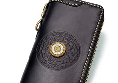 Handmade Leather Mens Chain Biker Wallet Tibetan Cool Leather Wallet Long Phone Wallets for Men