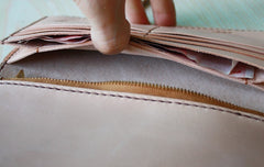 Handmade Mens Tooled Floral Beige Leather Long Biker Wallet Cool Long Chain Wallet for Men - iwalletsmen