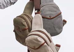 Cool Gray Canvas Mens Sling Bag Chest Bag One Shoulder Packs for men - iwalletsmen