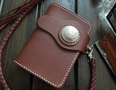 Handmade Leather Biker Wallet Mens Cool billfold Chain Wallet Trucker Wallet with Chain