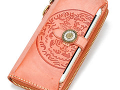 Handmade Leather Mens Chain Biker Wallet Cool Leather Wallet Long Phone Wallets for Men