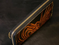 Handmade Leather Tooled Buddha Mens Chain Biker Wallet Cool Leather Wallet Long Phone Wallets for Men