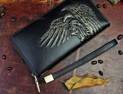 Handmade Leather Mens Tooled Indian Cool Zipper Phone Travel Long Wallet Card Holder Card Slim Clutch Wallets for Men