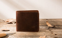 Brown Cool Leather Mens Small Wallet Bifold Vintage Slim billfold Wallet for Men - iwalletsmen
