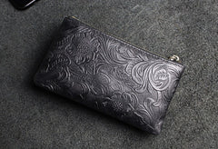 Handmade Leather Floral Mens Cool Key Wallet Wallet Card Holder Small Card Keychain Wallets for Men