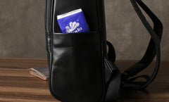 Genuine Leather Mens Cool Backpack Sling Bag Large Black Travel Bag Hiking Bag for men