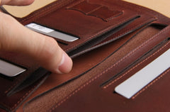 Genuine Leather Mens Cool Biker Chain Wallet Long Leather Wallet Slim Clutch Wristlet Wallet for Men